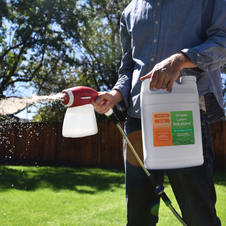 applying liquid lawn fertilizer with ortho sprayer
