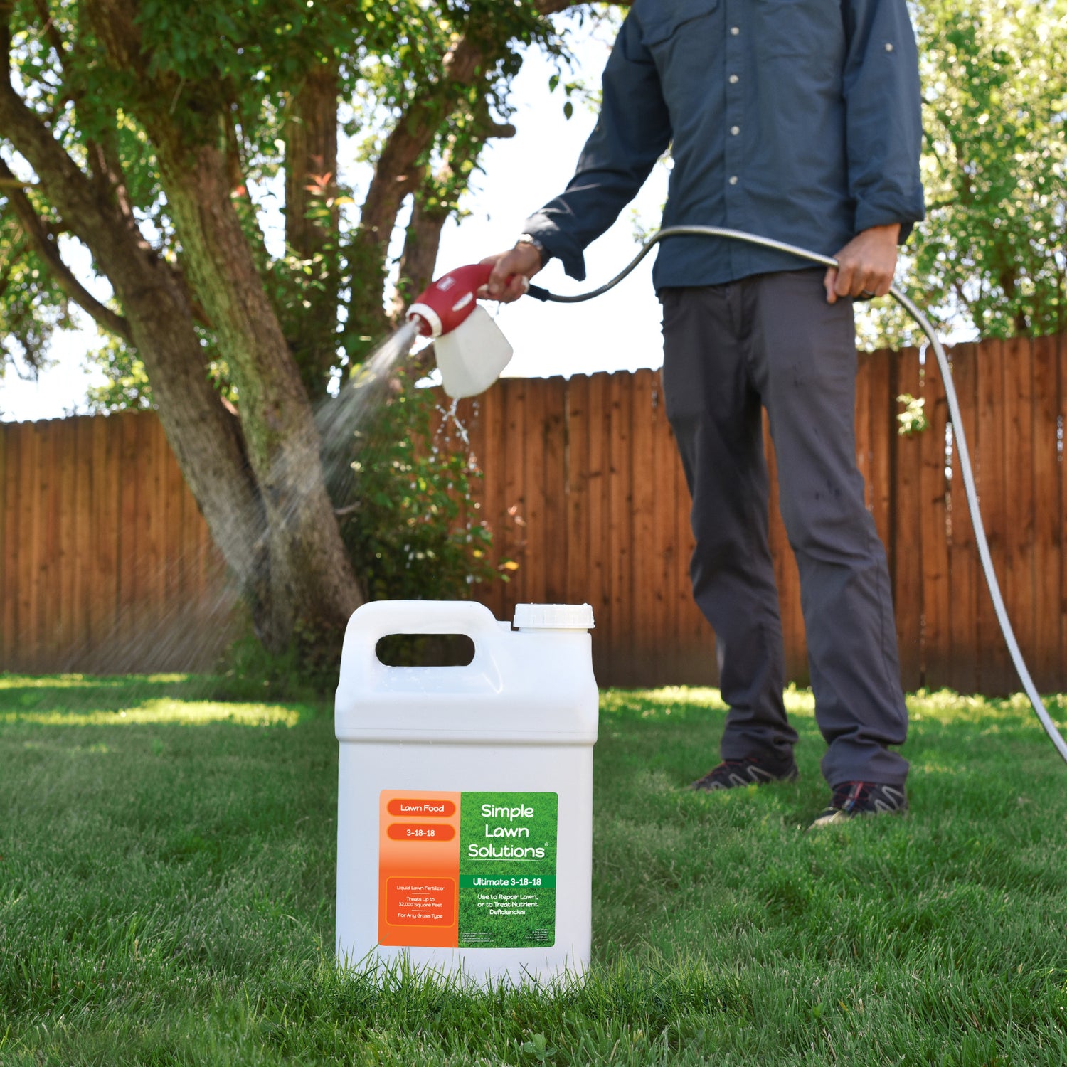 lawn fertilizer applied with hose end sprayer