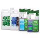 Simple Lawn Solutions Green Goals Bundle four 32 ounce lawn care products with labels, including bottles and spray containers, darker green iron, seaweed soil hume, 16-4-8 lawn food, and lawn energizer on a white background.