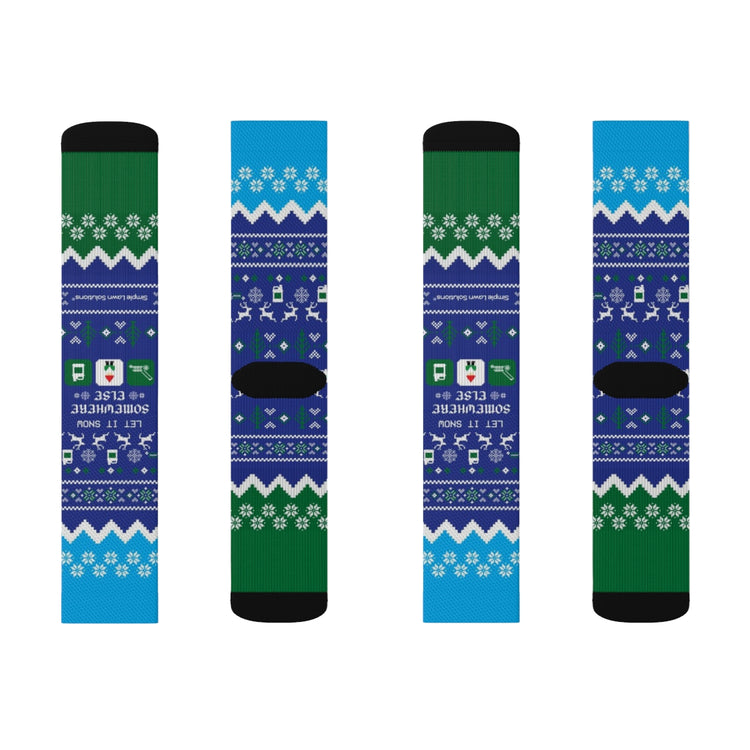 Simple Lawn Solutions Holiday Socks Designs, Let it Snow Somewhere Else