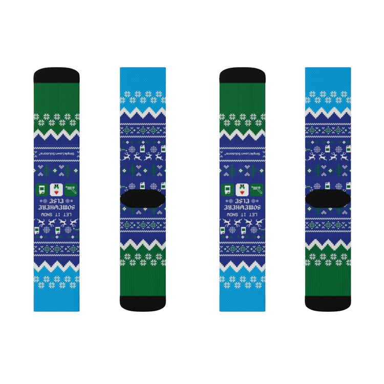 Simple Lawn Solutions Holiday Socks Designs, Let it Snow Somewhere Else