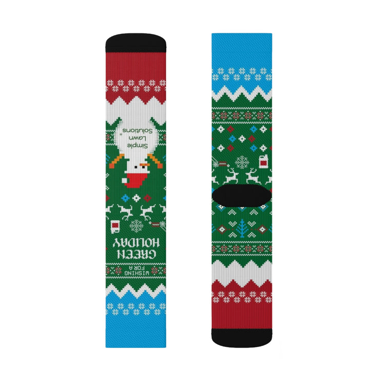 Simple Lawn Solutions Holiday Socks Designs, Wishing for a Green Holiday, Christmas Socks