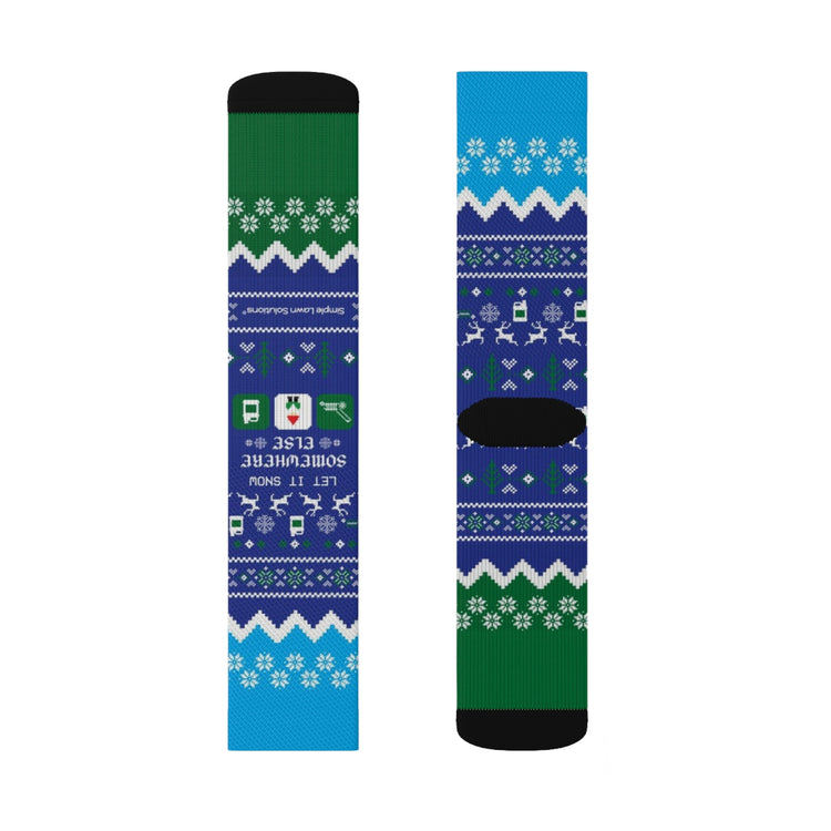 Simple Lawn Solutions Holiday Socks Designs, Let it Snow Somewhere Else