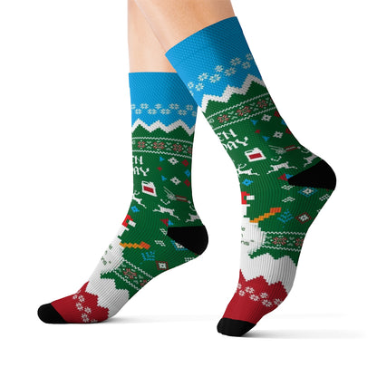 Simple Lawn Solutions Holiday Socks Designs, Wishing for a Green Holiday, Christmas Socks