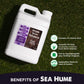 Benefits of Simple Grow Solutions Sea Hume, contains 8% kelp, contains 1% Humic acid, can be used alongside your fertilizer program, and has application rates for lawn and garden.