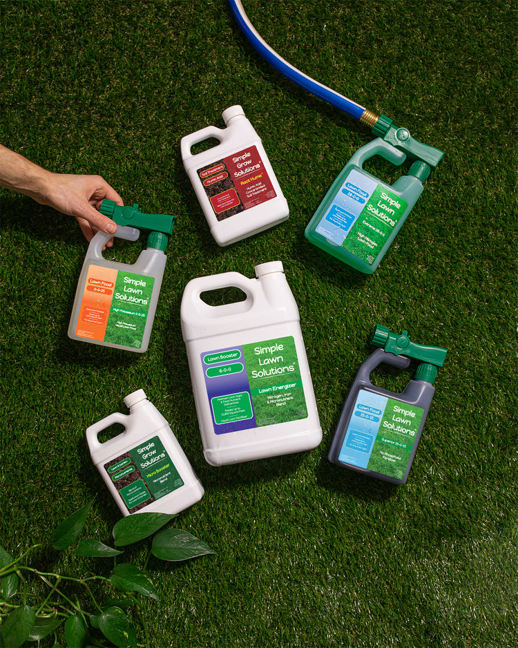 Simple Lawn Solutions liquid fertilizer and Humic acid for lawn and garden.